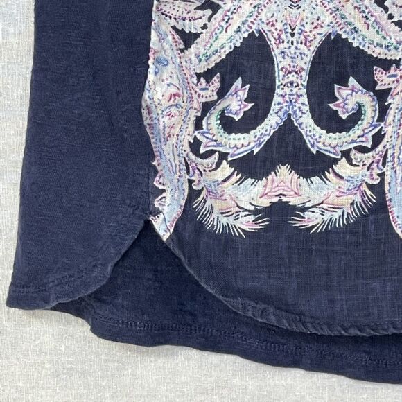 Chico's Shirt Women 1 (US M/8) Blue‎ Multicolor Print 3/4 Sleeve Linen C14 - Picture 4 of 12